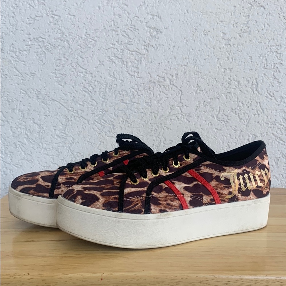 Juicy Couture cheetah print - red stripes lace up platform sole casual sneaker